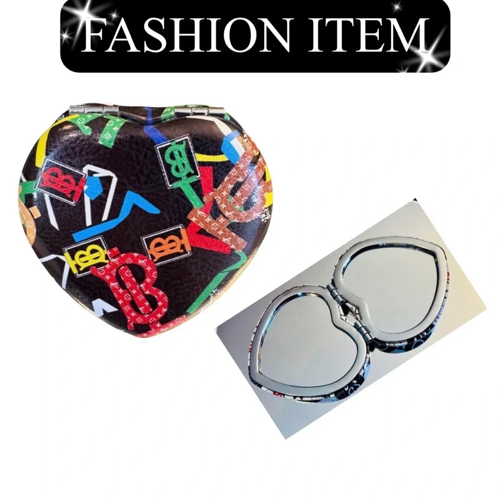 COMPACT MIRROR: 🩷-Shaped Blk, Red, Blue, Green Collab 80’s New Wave Design,NWOT